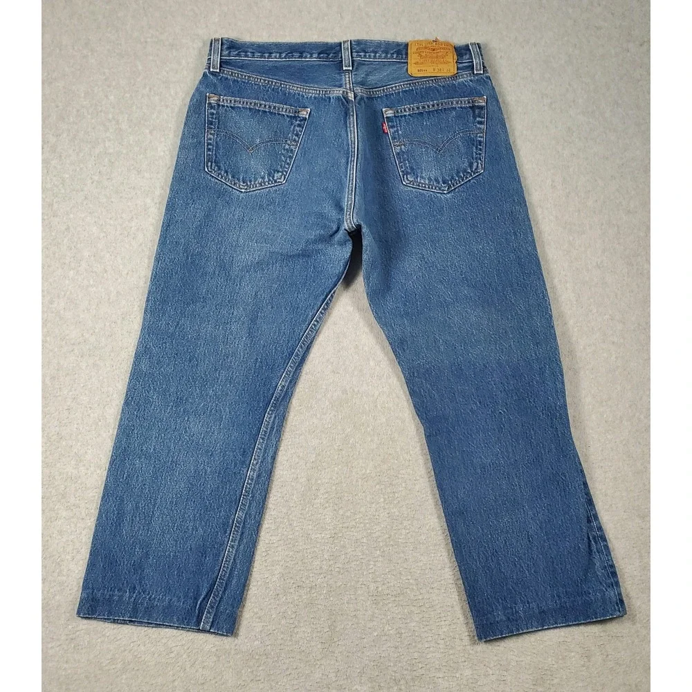 Vintage Levis 501 Jeans FITS 34X25 tag 38x34 Blue Denim Button Fly 90s *Hemmed